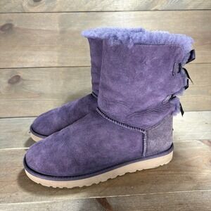 ugg bailey bow II womens size 7 shoes purple suede shearling lined snow boots